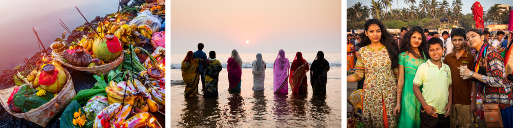 Devotees wake early in the morning to offer prasad and pray to the sun god.